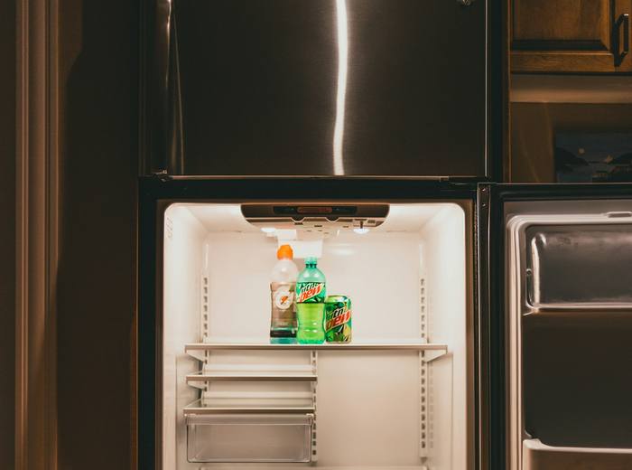 Open refrigerator with the interior light on